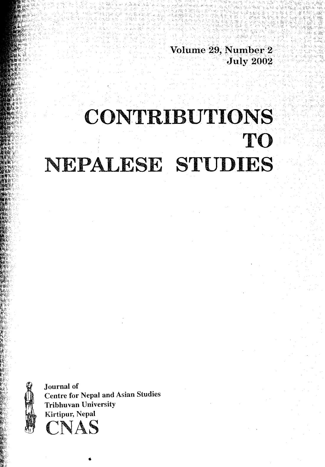 Contributions To Nepalese Studies :Volume29-02